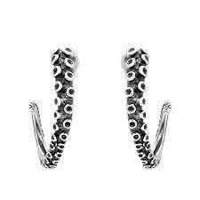 Sterling Silver Octopus Tentacle Hoop Earrings