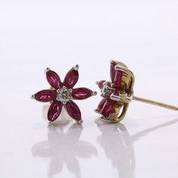 9ct gold ruby and diamond flower stud earrings