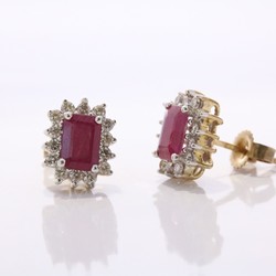 9ct gold ruby and diamond emerald cut clusters