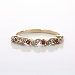 9ct gold ruby and diamond leaf pattern half eternity ring
