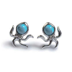 Henryka Octopus Stud Earrings in Silver and Turquoise - 2/0732/100/tq-bu