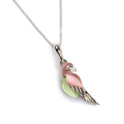 Henryka Tropical Pink and Green Parrot Necklace in Silver - ph620/pg-cos