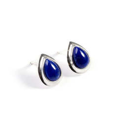 Henryka Classic Teardrop Stud Earrings in Silver and Lapis Lazuli - 2/4932/100/LAP-BU