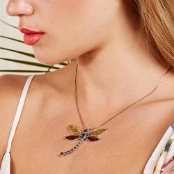 Henryka Exotic Dragonfly Necklace in Silver and Amber - PH802/YC-AAG-1