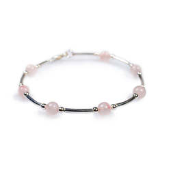 Henryka Bead Tube Bracelet in Silver and Pink / Rose Quartz