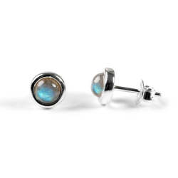 Henryka Small Round Stud Earrings in Silver and Labradorite