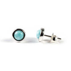 Henryka Small Round Stud Earrings in Silver and Larimar