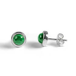 Henryka Small Round Stud Earrings in Silver and Malachite