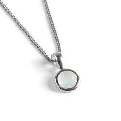 Henryka Round Charm Necklace in Silver and Moonstone