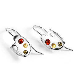 Henryka Artist Palette Hook Earrings in Silver and Amber