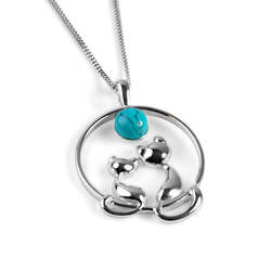 Henryka Cuddling Cats Necklace in Silver and Turquoise