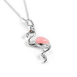 Henryka Flamingo Necklace in Silver and Pink Agate