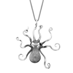 Sterling Silver Whitby Jet Octopus Necklace