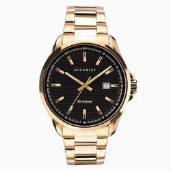 Accurist Gents Watch Gold Case & Stainless Steel Bracelet with Black Dial - 7289