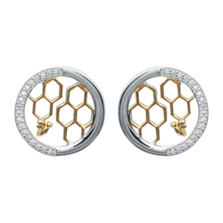 Unique 925 Silver Honeycomb Gold Plated Stud Earrings