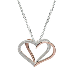 Unique 925 Silver and Rose Gold Plated CZ Heart Necklace