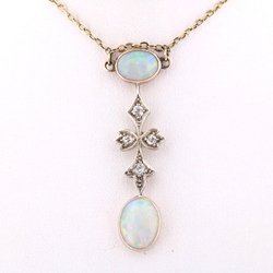 9ct Yellow Gold Opal and Diamond Necklace - MS1602C