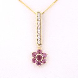 9ct Yellow Gold Pink Sapphire and Diamond Drop Necklace - MS1588A
