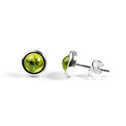 Henryka Small Round Stud Earrings in Silver and Peridot