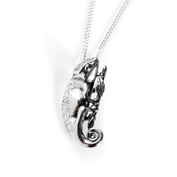 Henryka Climbing Chameleon Necklace in Silver