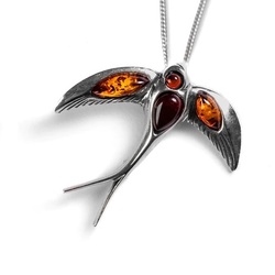 Henryka Swooping Swallow Necklace in Silver and Amber