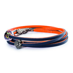 Leather Bracelet, Orange / Navy
