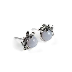 Leaf Motif Stud Earrings In Silver And Blue Lace Agate
