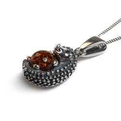 Henryka Hedgehog Necklace In Silver And Cognac Amber - 14-136-C-B