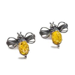 Henryka Bumblebee - Bumble Bee Stud Earrings In Silver And Yellow Amber - 1-6005-100-C-Bu